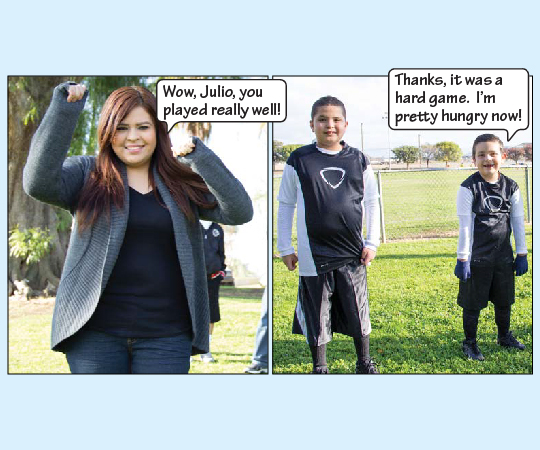 Rosie, the boy’s mother, congratulates them on their game. Julio says “Thanks, it was a hard game. I’m pretty hungry now!”