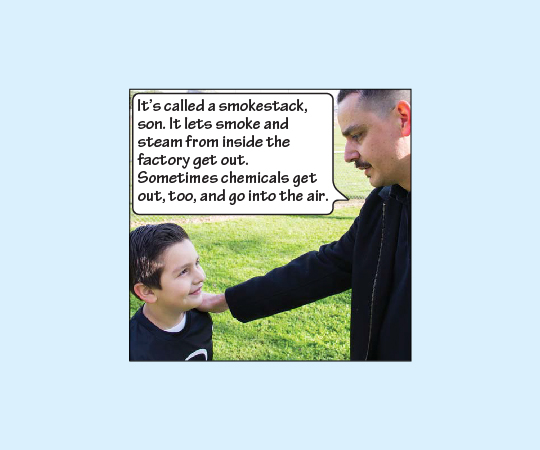 Cesar explains, “It’s called a smokestack, son.  Smoke, steam, or even toxic chemicals can come out of smokestacks and go up into the air.”