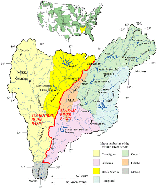 Black Warrior River Basin Map, Watershed into the gulf of Mexico Characterizing and Addressing Contamination from Septic System Effluent in the Lower Black Warrior River Watershed