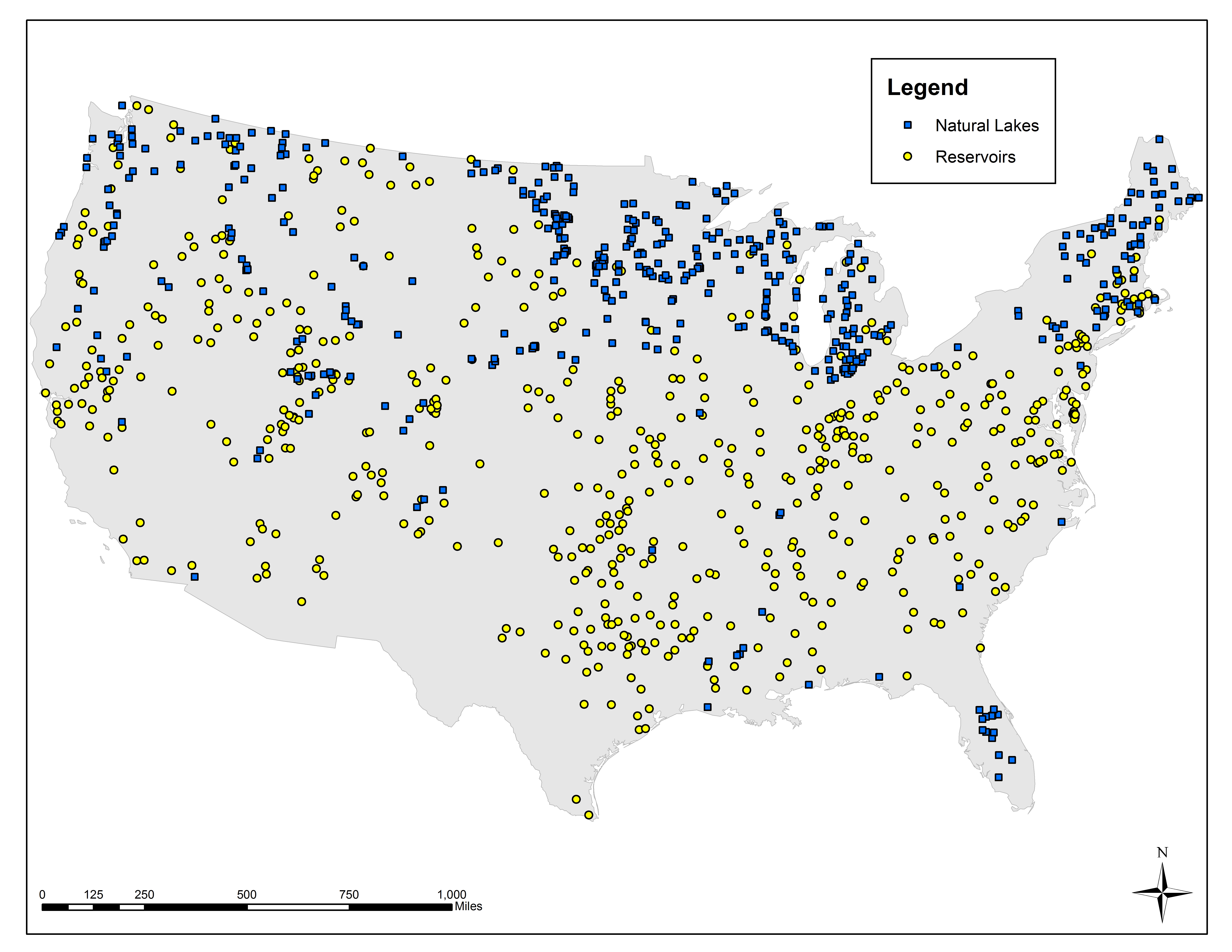 Lakes and Reservoirs sampled in NLA 2012