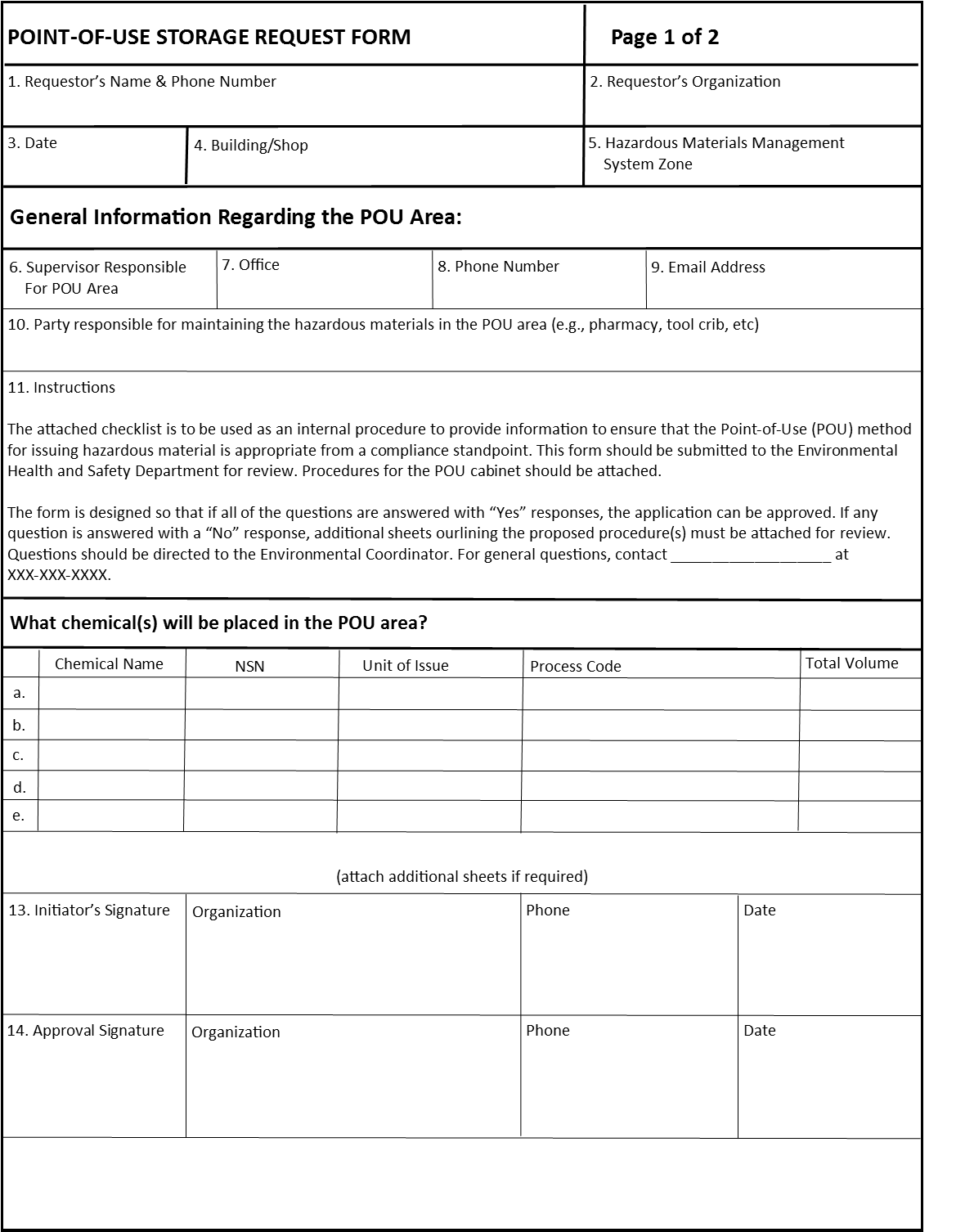 Point-of-Use Storage Request Form Example 1