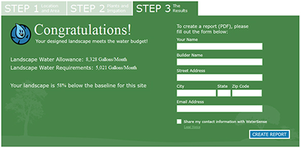 view of WaterSense water budget tool-step 3