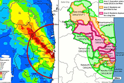 Map of evacuation orders after nuclear disaster in Fukashima, Japan