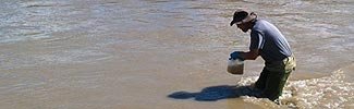 photo of a technician taking sampling in a river