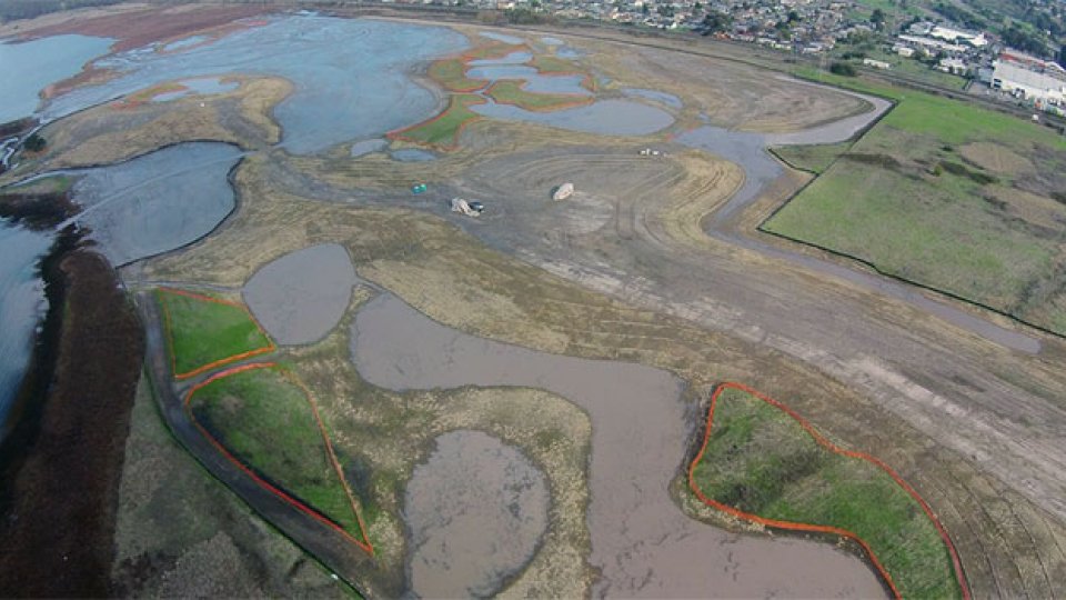 Aerial photograph of salt ponds and sloughts