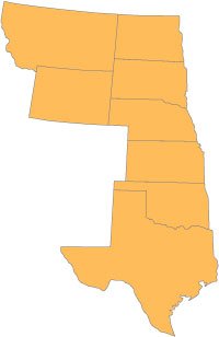 Map showing just the Great Plains Region of the United States