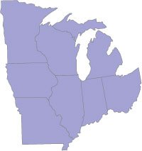 Map showing just the Midwest Region of the United States