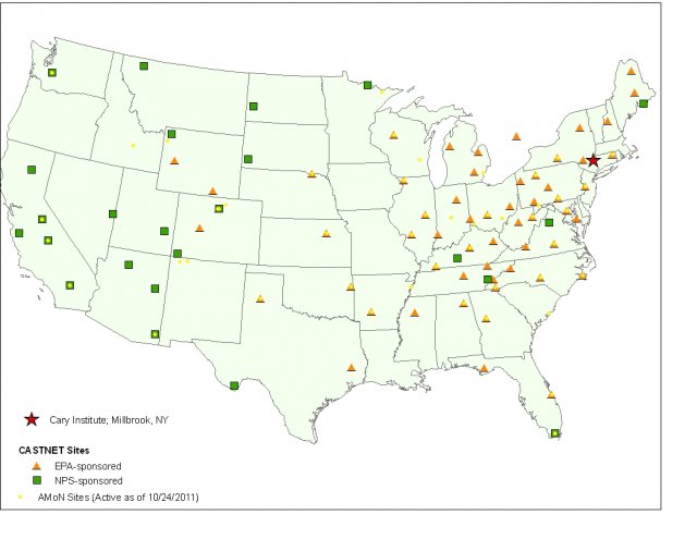 A map depicting the location of the Cary Institute of Ecosystems Studies Monitoring Station in Millbrook, New York.