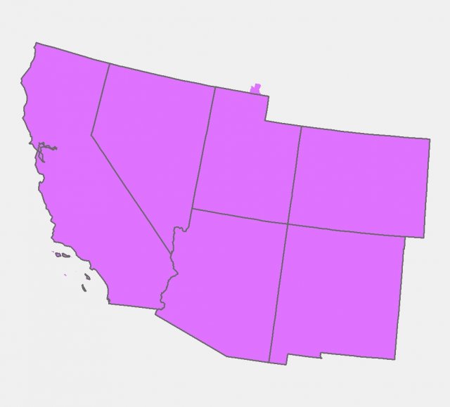 Map showing just the Southwest Region of the United States