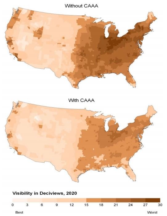 Estimated improvement in annual average visibility levels associated with the CAAA provisions in 2020