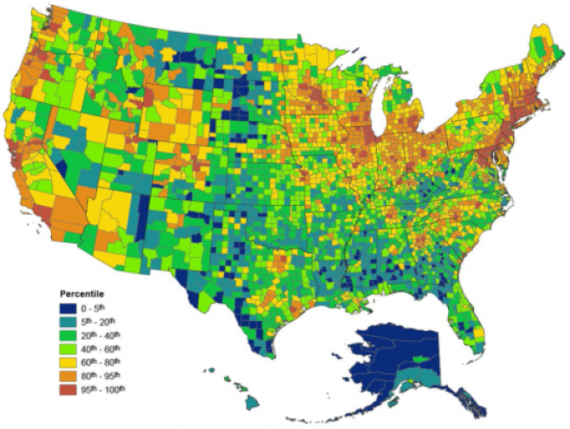 Map illustrating the Environmental Quality Index