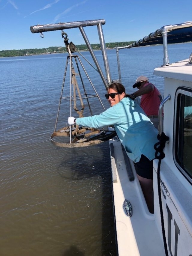 Sediment Grabs off RV Parker using the Van Veen grab sample for sediment collection.    