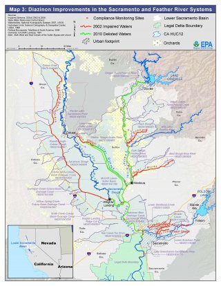 Map 3: Diazinon Improvements in Sacramento and Feather River Basins (click image for larger version)