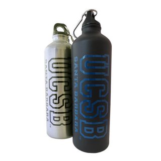 Two reusable water bottles with UCSB on the side