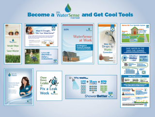 Graphic showing examples of WaterSense resources for partners