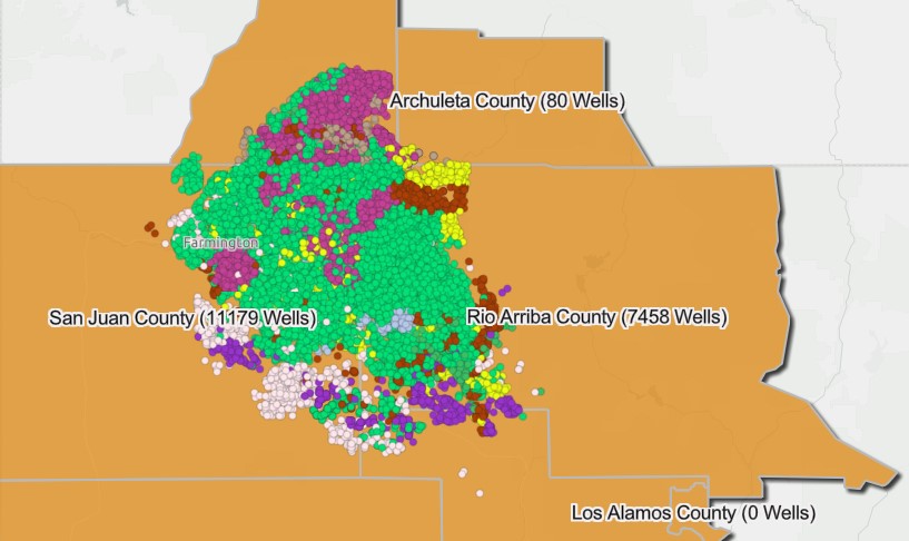 Screenshot of wells and sub-basins from StoryMap