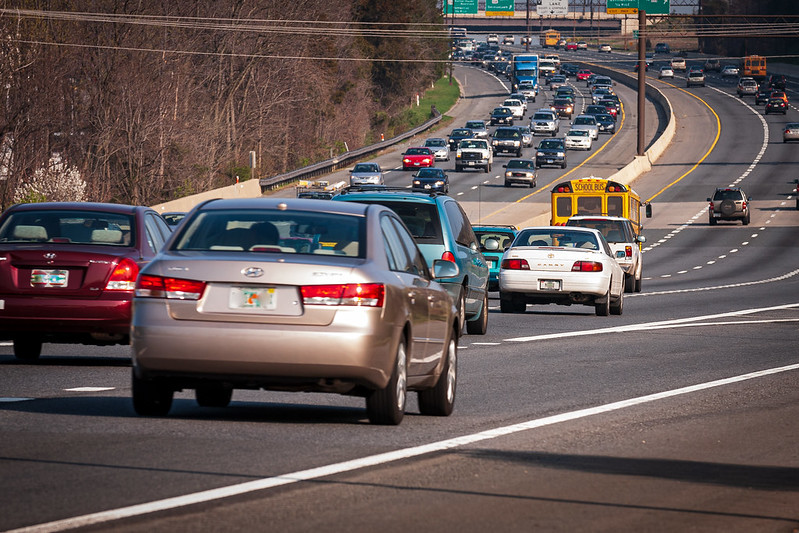 A car driving on the highway