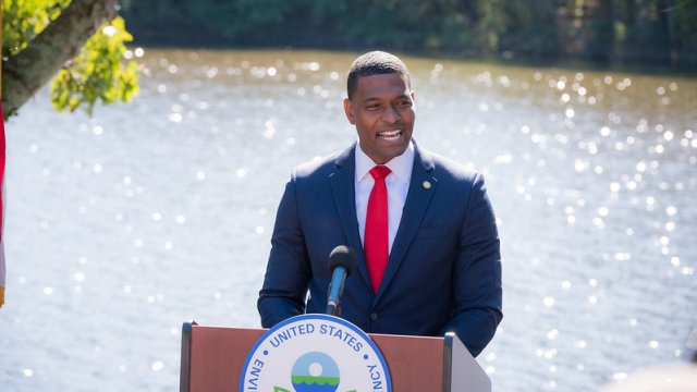 Administrator Regan speaking at the NC waterfront