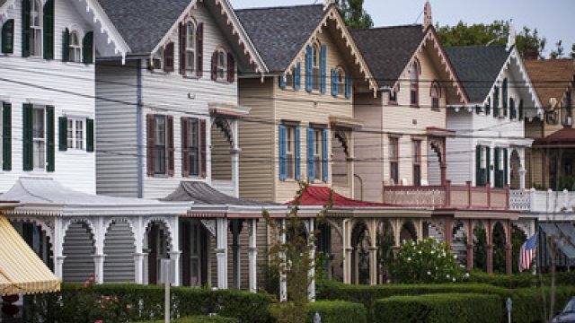 A row of multi colored houses