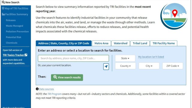 Screenshot of TRI Toxics Trackers tool.