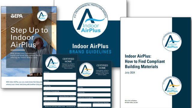 Resource Materials include images of Step Up to IAP brochure, new IAP labels, IAP Brand Guidelines, and IAP How to Find Compliant Building Materials Guide.