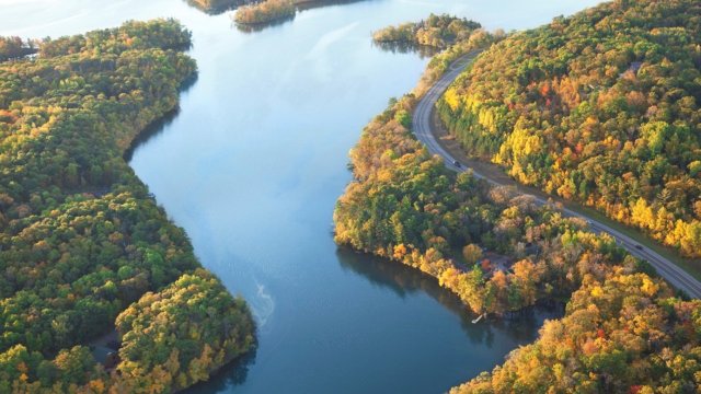 River flowing around islands