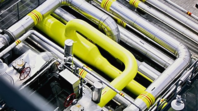 Overhead view of pipes at an industrial facility