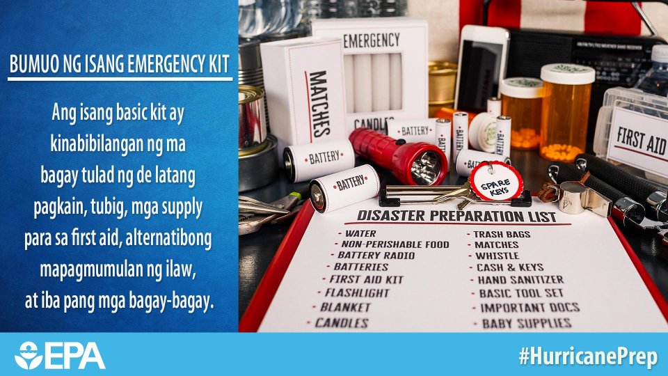 Image of household articles and a list of items for emergency kit