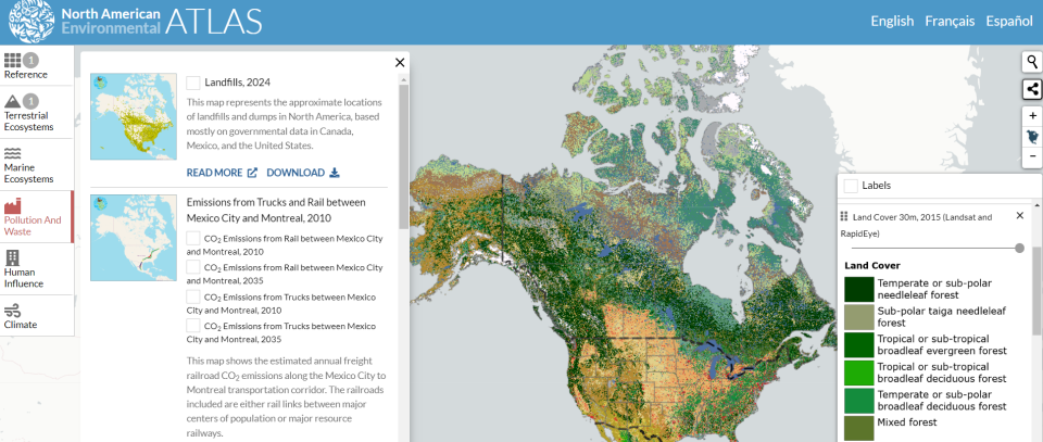 Mapping interface from the North American Environmental Atlas