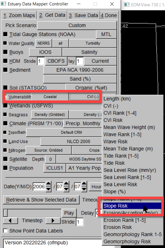 The Vulnerability data source and variables drop-down menu, with example variable selected