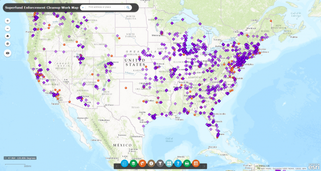 Screenshot of the GIS Superfund map