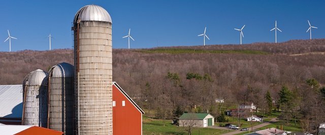 Farm buildings with windmill