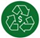 Icon depicting a recycling logo with a dollar sign in the middle