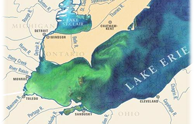 Map of Lake Erie and surrounding creeks, rivers, basins