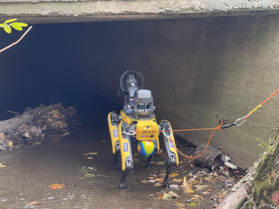 Mudge the robotic sampling “dog” entering a culvert