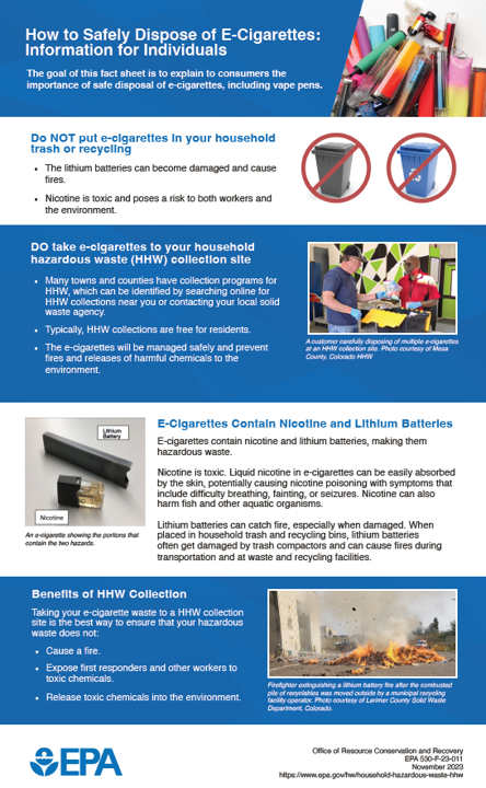 This is a screen shot of the fact sheet with information about safe disposal of vape pens