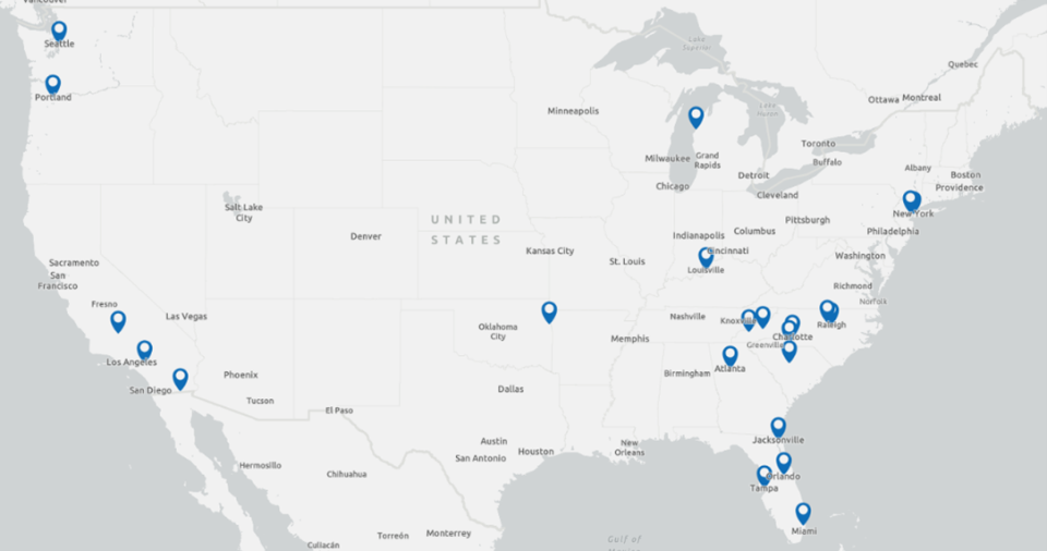 EPA’s Collocation Shelter Locations: Mira Loma Van Buren, CA; Calexico, CA; Bakersfield, CA; Jacksonville, FL; Winter Park, FL; Tampa, FL; Davie, FL; Atlanta, GA; Manistee, MI; Cloquet, MN; Louisville, KY; Raleigh, NC; Cherokee, NC; Charlotte, NC; Research Triangle Park, NC; Asheville, NC; Newark, NJ; New York City, NY; Stilwell, OK; Portland, OR; Rock Hill, SC; Columbia, SC; and Seattle, WA