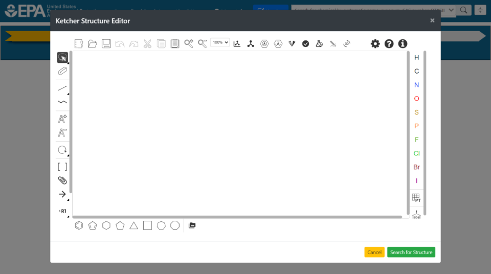 Ketcher chemical drawing palette view in GenRA