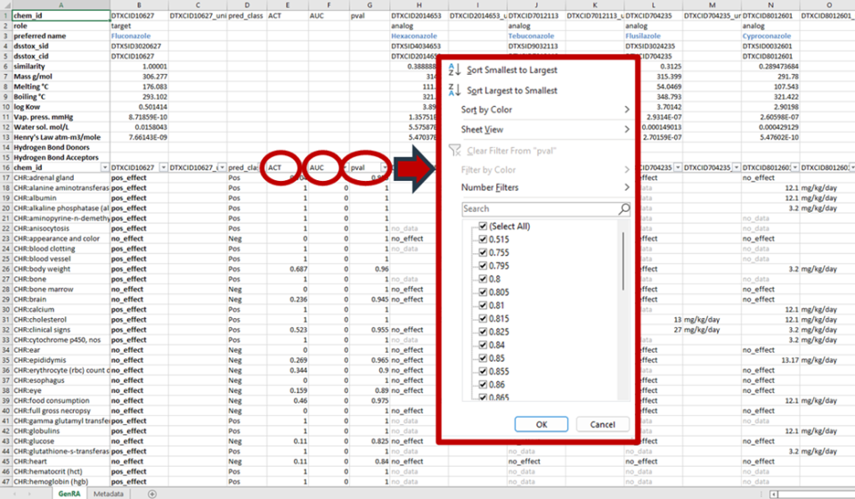 Figure 26: Snapshot of a prediction output produced in the Excel (xlsx) export format