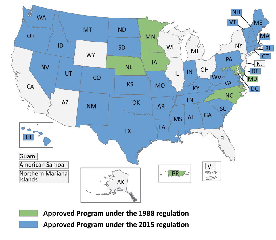 Map showing states with approved programs.