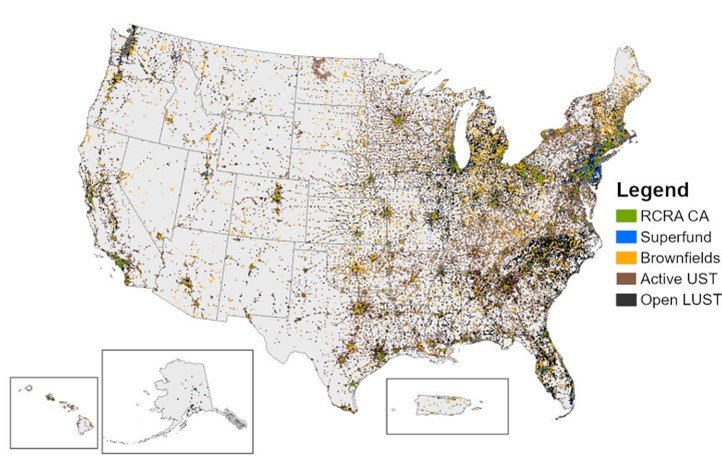 map showing concentration of cleanup up types