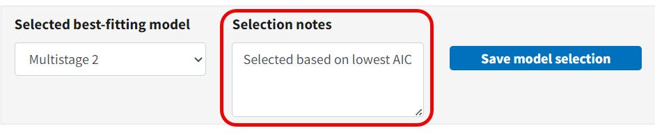 Selection Notes box with text describing model selection reasoning