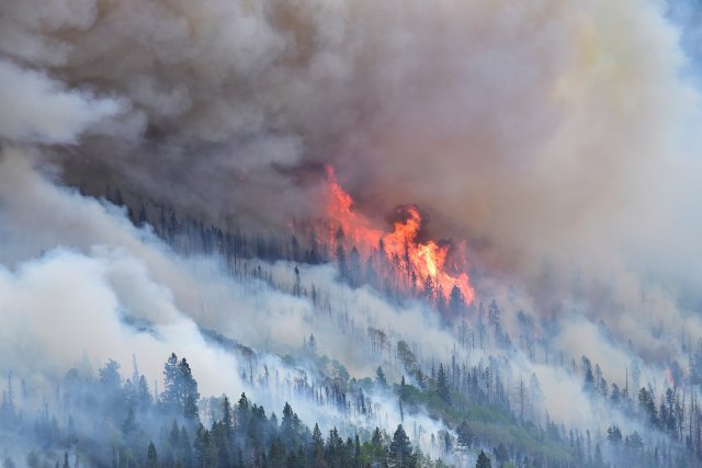 a wildfire spreads over a mountain 