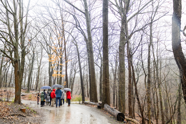 EPA team and students are seen outside in a park.