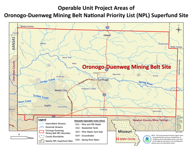 Map of Oronogo-Duenweg Mining Belt Superfund Site - Operable Units