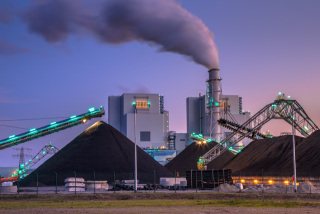 Factory and smokestack.