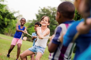 Children playing tug of war