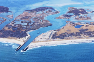 Aerial view showing surface water ponding in the Ninigret salt marsh.