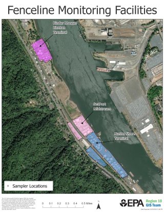 Aerial view of CEI Hub north fenceline sampling locations.