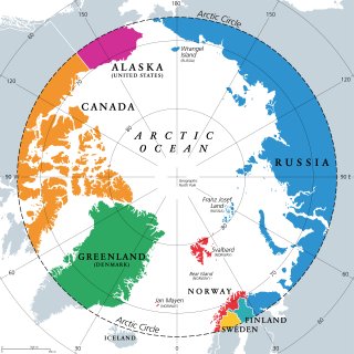 Map of countries located within the Arctic Circle